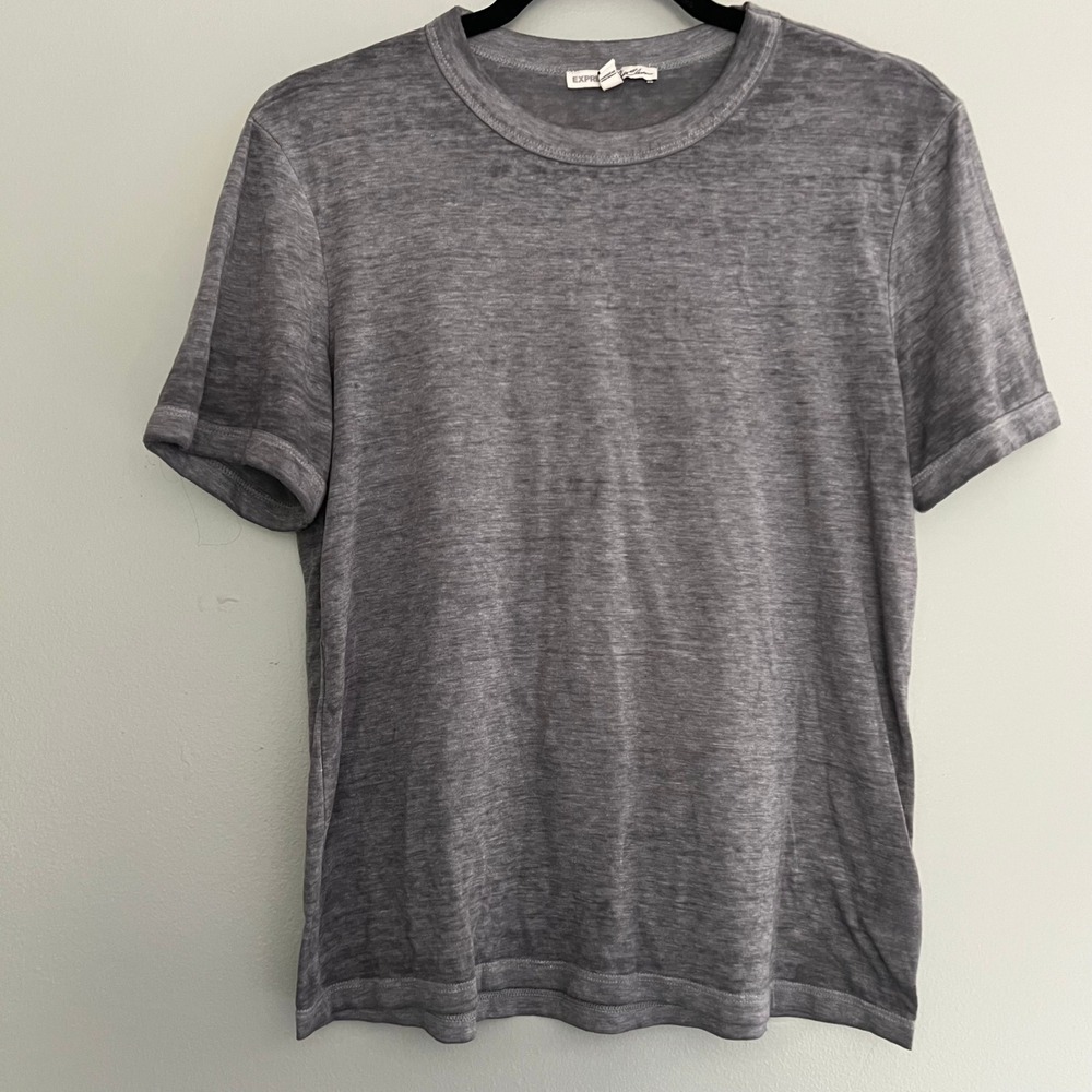 Express One Eleven Gray Heathered Burnout Short Sleeve Crew Neck Tee Medium